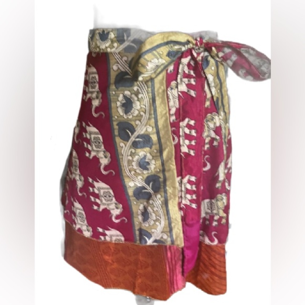 EARTHBOUND Red and Gold Elephant Print Midi Skirt